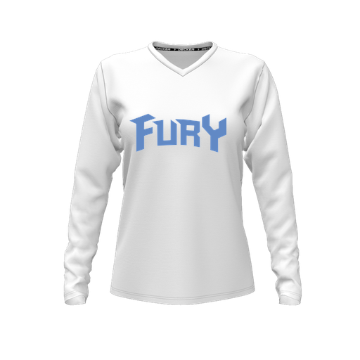 [FTLVPTWH-FYXS-LOGO2] Decker Performance T-Shirt (Female Youth XS, White, V Neck, Logo 2, Long Sleeve)