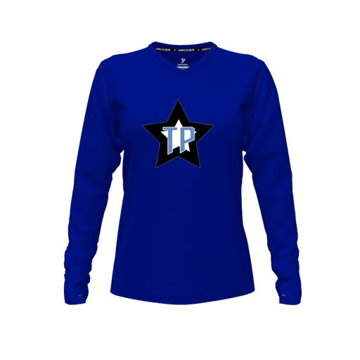[CUS-DFW-TEES-PER-VNK-LSL-RYL-FYXS-LOGO3] Performance T-Shirt (Female Youth XS, Royal, V Neck, Logo 3, Long Sleeve)
