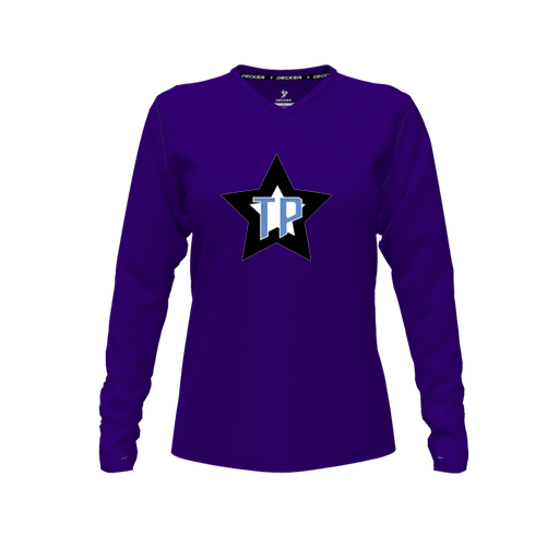 [FTLVPTPP-FYXS-LOGO3] Decker Performance T-Shirt (Female Youth XS, Purple, V Neck, Logo 3, Long Sleeve)