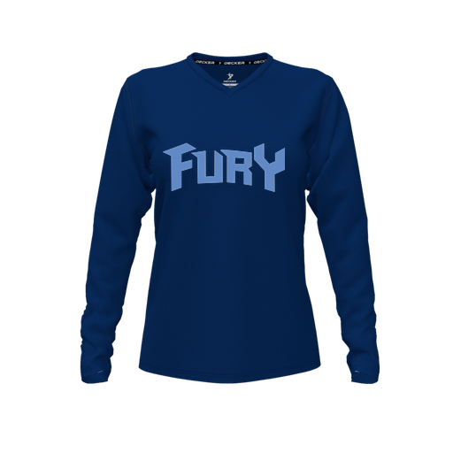 [CUS-DFW-TEES-CMF-VNK-LSL-NVY-FYXS-LOGO2] Comfort T-Shirt (Female Youth XS, Navy, V Neck, Logo 2, Long Sleeve)