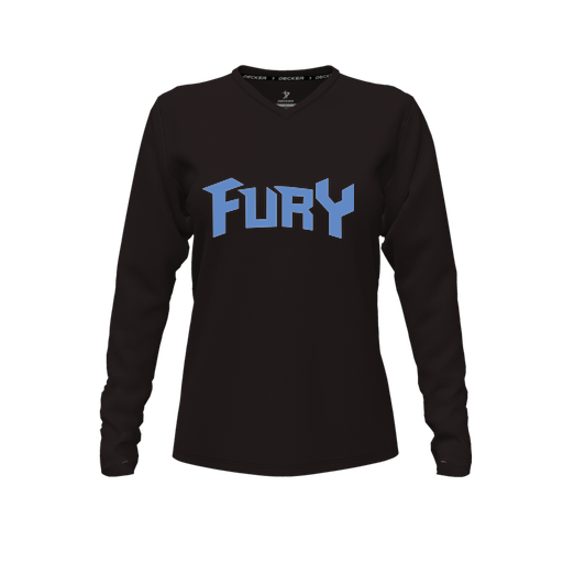 [FTLVPTBK-FYXS-LOGO2] Decker Performance T-Shirt (Female Youth XS, Black, V Neck, Logo 2, Long Sleeve)
