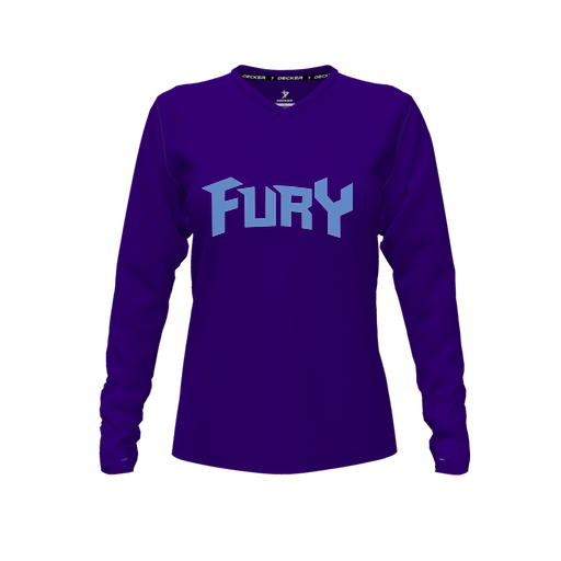[CUS-DFW-TEES-PER-VNK-LSL-PUR-FYXS-LOGO2] Decker Performance T-Shirt (Female Youth XS, Purple, V Neck, Logo 2, Long Sleeve)